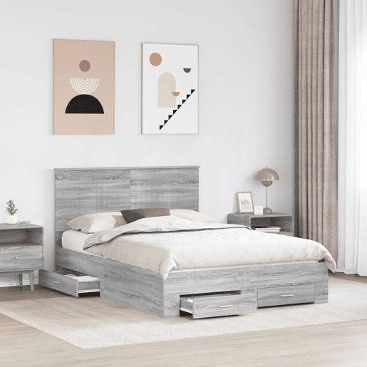 Estrutura De Cama De Casal Moderno - Cinza Sonoma 140 x 200 cm Madeira processada