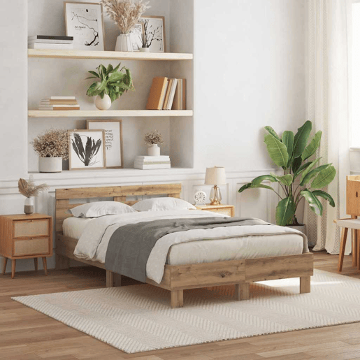 Estrutura da Cama de casal simple com led Carvalho Artesanal 135 x 190 cm