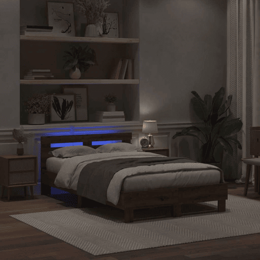 Estrutura da Cama de casal simple com led Carvalho Artesanal 135 x 190 cm