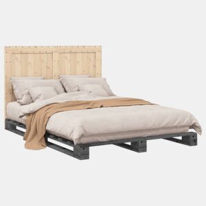 Estrutura de Cama de casal para adultos com cabeceira 140x200 cm pinho maciço cinza