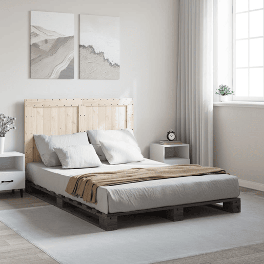 Estrutura de Cama de casal para adultos com cabeceira 140x200 cm pinho maciço cinza