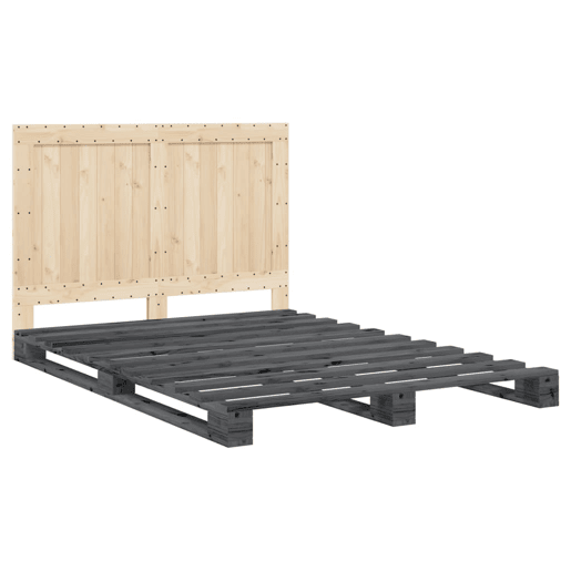 Estrutura de Cama de casal para adultos com cabeceira 140x200 cm pinho maciço cinza