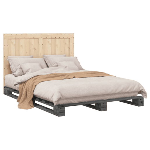 Estrutura de Cama de casal para adultos com cabeceira 140x200 cm pinho maciço cinza