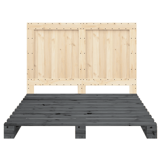 Estrutura de Cama de casal para adultos com cabeceira 140x200 cm pinho maciço cinza