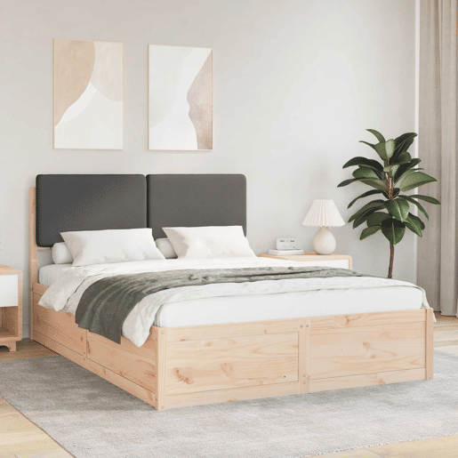 Estrutura de Cama de casal moderno com Cabeceira Estofada Cinza Escuro