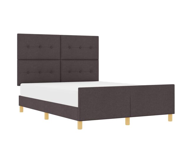 Estructura de cama matrimonial estilo con cabecera marrón oscuro 140 x 200 cm tela