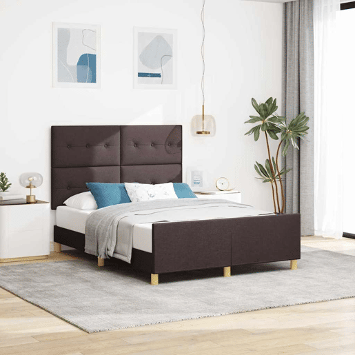 Estrutura da Cama de casal simple Castanho escuro 140 x 200 cm tecido