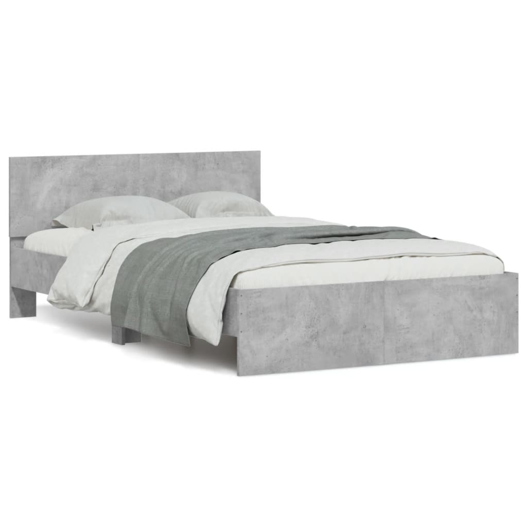 Estructura de cama matrimonial estilo con cabecero gris hormigón 135x190 cm