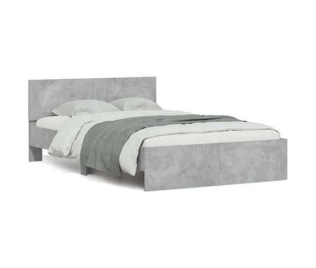 Estructura de cama matrimonial estilo con cabecero gris hormigón 135x190 cm