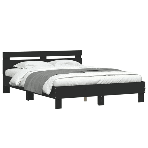Estrutura de Cama de casal para adultos com cabeceira e luzes LED 140x190 cm preto