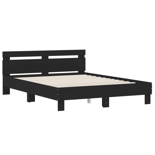 Estrutura de Cama de casal para adultos com cabeceira e luzes LED 140x190 cm preto