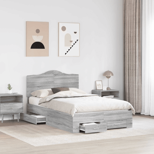 Estrutura De Cama De Casal Moderno - Cinza Sonoma 135 x 190 cm Madeira processada