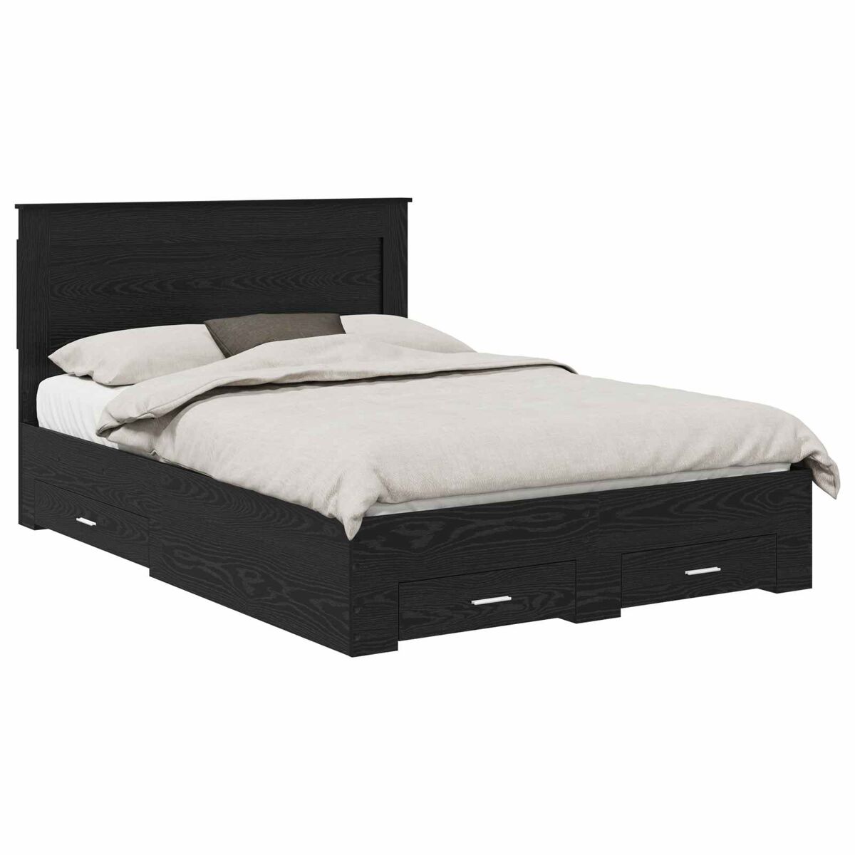 Estructura De Cama Doble Matrimonial 140x190 Negro/ Madera