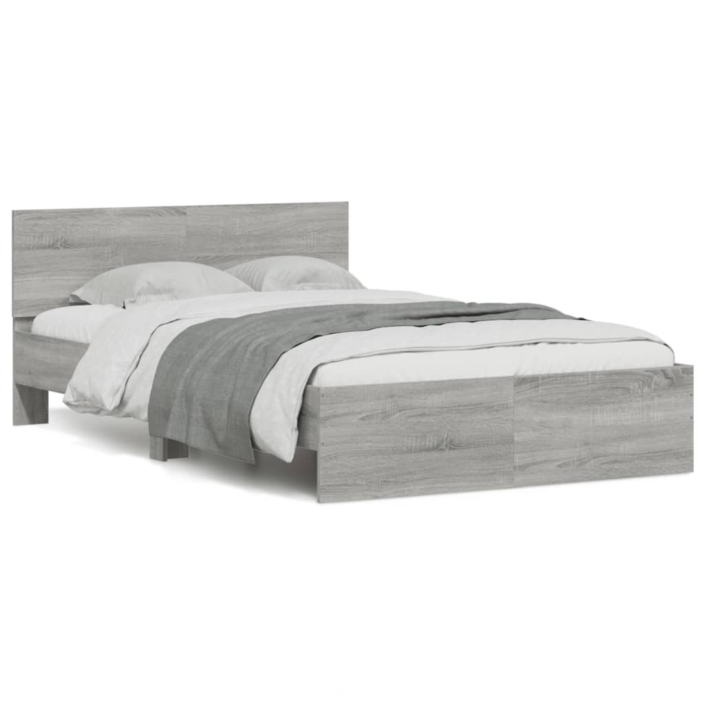 Estructura de cama matrimonial estilo con cabecero gris sonoma 135x190 cm