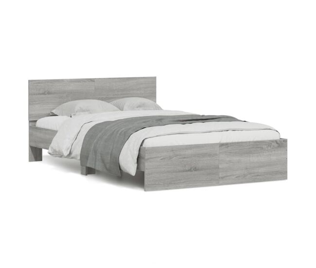 Estructura de cama matrimonial estilo con cabecero gris sonoma 135x190 cm