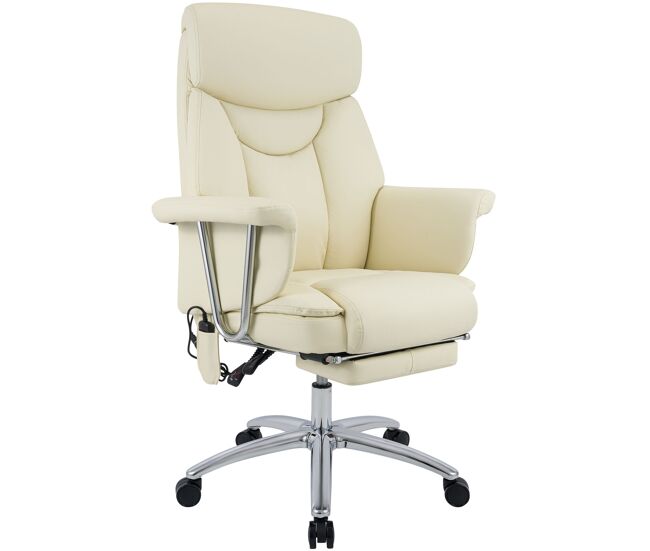 Silla de oficina dahra con funcion de masaje cuero auténtico crema 66x78x114 cm