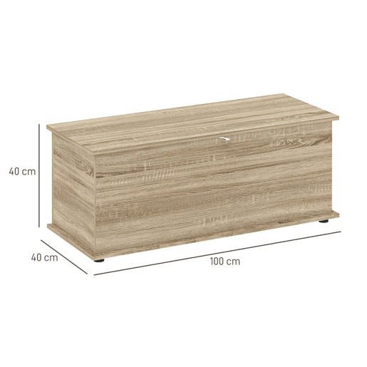 HOMCOM Baú de Armazenamento, Banco de Armazenamento, Banco para Sapatos com Dobradiça de Segurança, Estilo Moderno, para Corredor, Quarto, Sala, 100x40x40 cm, Carvalho