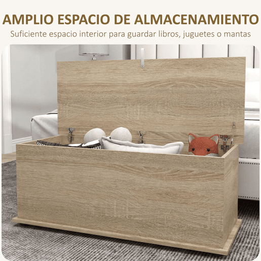 HOMCOM Baú de Armazenamento, Banco de Armazenamento, Banco para Sapatos com Dobradiça de Segurança, Estilo Moderno, para Corredor, Quarto, Sala, 100x40x40 cm, Carvalho