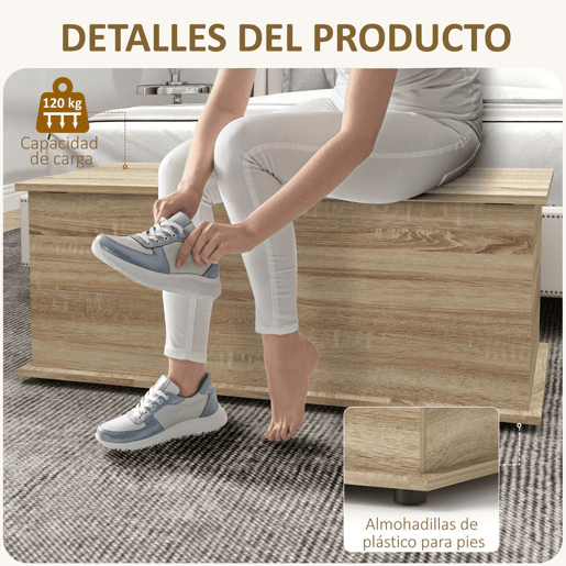 HOMCOM Baú de Armazenamento, Banco de Armazenamento, Banco para Sapatos com Dobradiça de Segurança, Estilo Moderno, para Corredor, Quarto, Sala, 100x40x40 cm, Carvalho