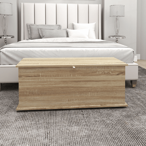 HOMCOM Baú de Armazenamento, Banco de Armazenamento, Banco para Sapatos com Dobradiça de Segurança, Estilo Moderno, para Corredor, Quarto, Sala, 100x40x40 cm, Carvalho