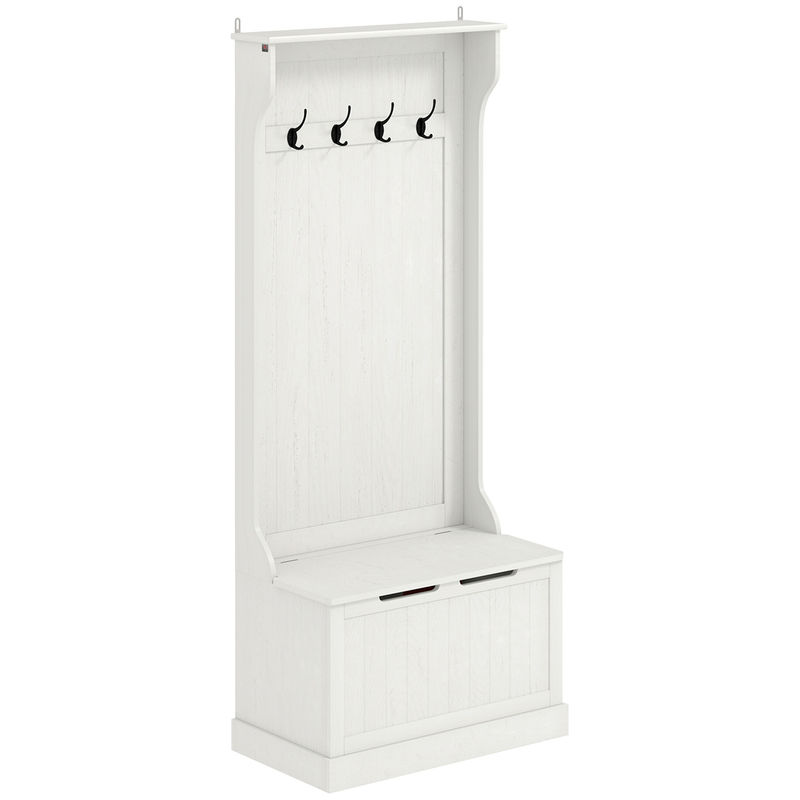 Homcom perchero zapatero, perchero recibidor con banco de almacenamiento, 4 ganchos, para pasillo, dormitorio, salón, estilo moderno, 71,5x39,5x170 cm, blanco