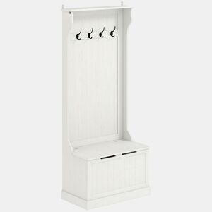 HOMCOM Móvel Cabide de Entrada com Banco de Arrumação e 4 Ganchos Branco Moderno 71,5x39,5x170 cm