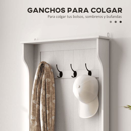 HOMCOM Móvel Cabide de Entrada com Banco de Arrumação e 4 Ganchos Branco Moderno 71,5x39,5x170 cm