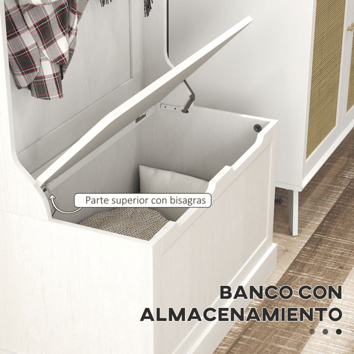 HOMCOM Móvel Cabide de Entrada com Banco de Arrumação e 4 Ganchos Branco Moderno 71,5x39,5x170 cm