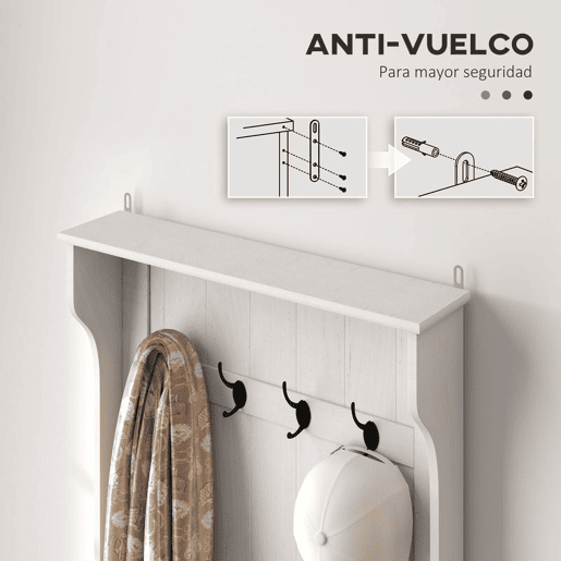 HOMCOM Móvel Cabide de Entrada com Banco de Arrumação e 4 Ganchos Branco Moderno 71,5x39,5x170 cm