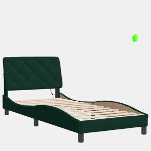 Estrutura de cama de solteiro simple com LED 80x200 cm veludo verde-escuro