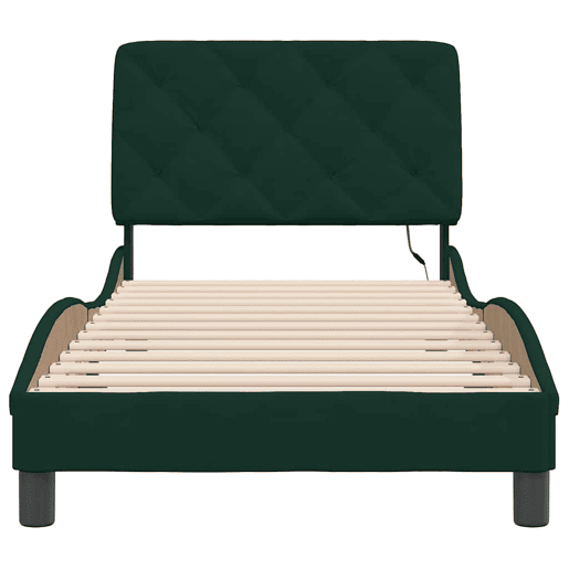 Estrutura de cama de solteiro simple com LED 80x200 cm veludo verde-escuro