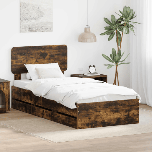 Estrutura de cama de solteiro para adultos com cabeceira Carvalho Fumado 90 x 200 cm