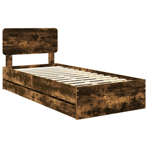 Estrutura de cama de solteiro para adultos com cabeceira Carvalho Fumado 90 x 200 cm