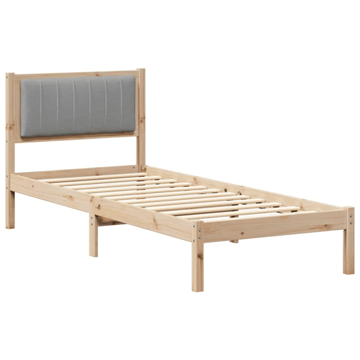 Estrutura de cama de solteiro simple com Cabeceira Estofada Cinzento-claro