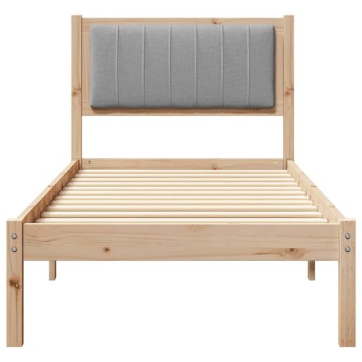 Estrutura de cama de solteiro simple com Cabeceira Estofada Cinzento-claro