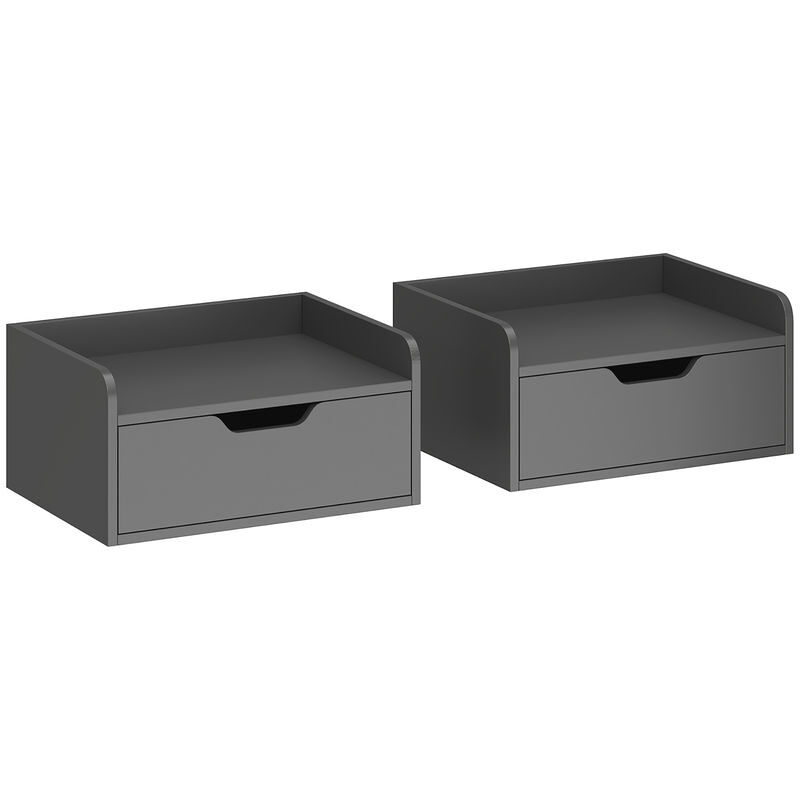 Homcom set de 2 mesillas de noche de pared mesitas de noche flotantes con 1 cajón para dormitorio habitación hogar diseño sencillo 40x30x19,5 cm negro