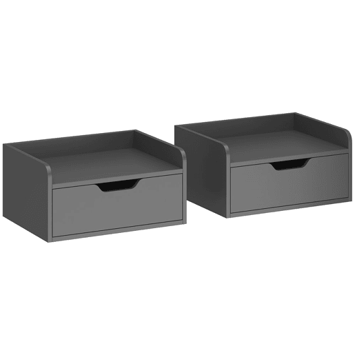 HOMCOM Conjunto de 2 Mesas de Cabeceira de Parede Flutuantes com 1 Gaveta para Quarto Design Simples 40x30x19,5 cm Preto