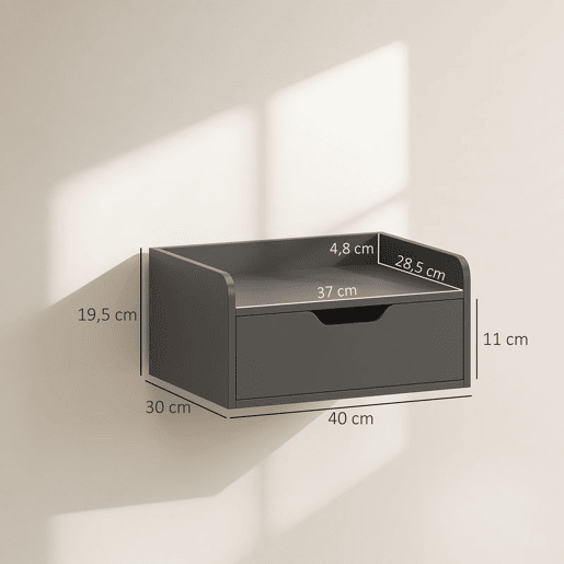 HOMCOM Conjunto de 2 Mesas de Cabeceira de Parede Flutuantes com 1 Gaveta para Quarto Design Simples 40x30x19,5 cm Preto
