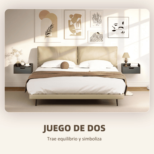 HOMCOM Conjunto de 2 Mesas de Cabeceira de Parede Flutuantes com 1 Gaveta para Quarto Design Simples 40x30x19,5 cm Preto