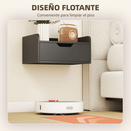 HOMCOM Conjunto de 2 Mesas de Cabeceira de Parede Flutuantes com 1 Gaveta para Quarto Design Simples 40x30x19,5 cm Preto