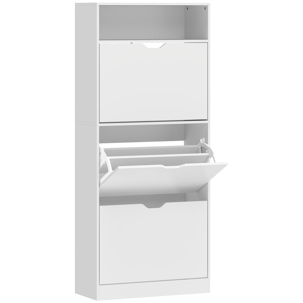 Homcom zapatero estrecho con 3 cajones abatibles, zapatero entrada recibidor alto con estantes ajustables y compartimento abierto, para 12-18 pares de zapatos, blanco