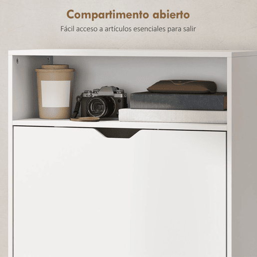 HOMCOM Sapateira Estreita com 3 Gavetas Rebatíveis Sapateira de Entrada Alta com Prateleiras Ajustáveis e Compartimento Aberto para 12-18 Pares de Sapatos Branco
