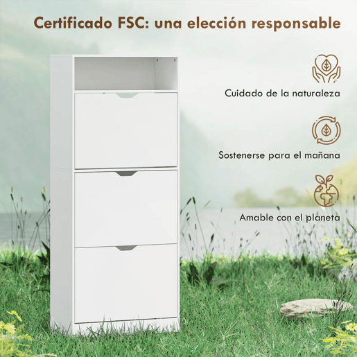 HOMCOM Sapateira Estreita com 3 Gavetas Rebatíveis Sapateira de Entrada Alta com Prateleiras Ajustáveis e Compartimento Aberto para 12-18 Pares de Sapatos Branco