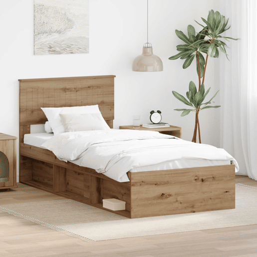 Estrutura de cama de solteiro moderno com cabeceira - Carvalho Artesanal 90 x 200 cm