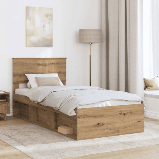 Estrutura de cama de solteiro moderno com cabeceira - Carvalho Artesanal 90 x 200 cm
