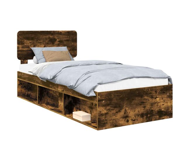 Estructura de cama simple para adultos con cabecera - roble ahumado 90 x 200 cm