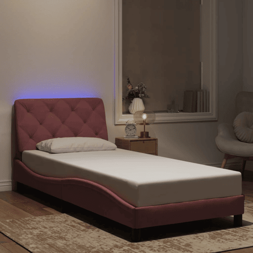 Estrutura de cama de solteiro para adultos com LED 80x200 cm veludo rosa