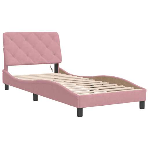 Estrutura de cama de solteiro para adultos com LED 80x200 cm veludo rosa