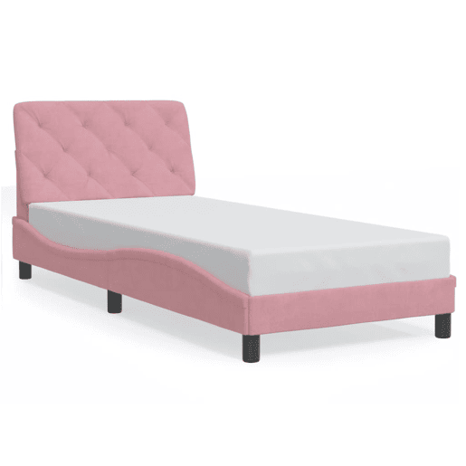 Estrutura de cama de solteiro para adultos com LED 80x200 cm veludo rosa