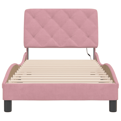 Estrutura de cama de solteiro para adultos com LED 80x200 cm veludo rosa